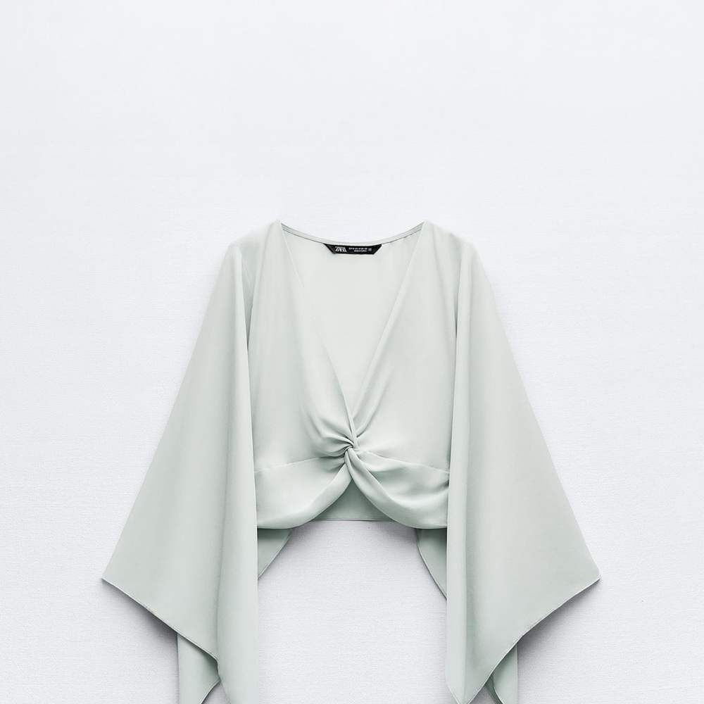 Zara Green Crop Blouse with Tie Front